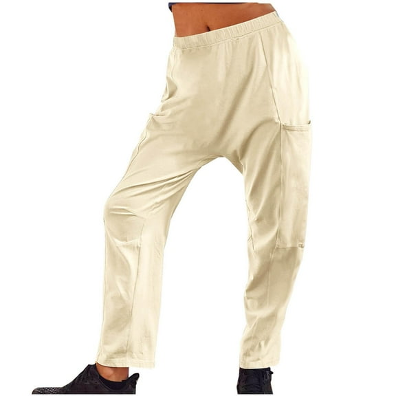Ahdbta Elastic Waist Sweatpants for Women Solid Color Lounge Joggers Pants Comfort Baggy Trousers with Pockets