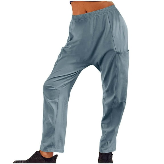 Ahdbta Elastic Waist Sweatpants for Women Solid Color Lounge Joggers Pants Comfort Baggy Trousers with Pockets