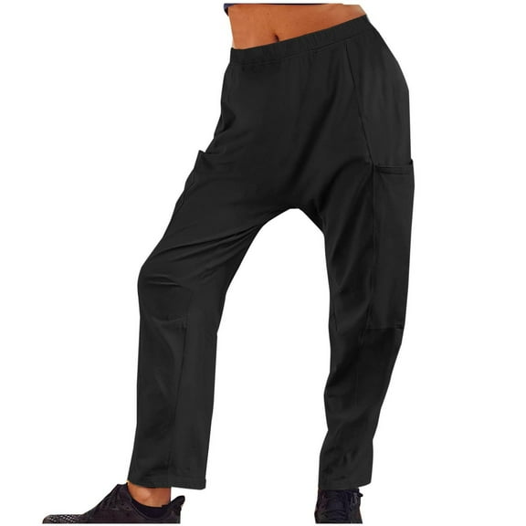 Ahdbta Elastic Waist Sweatpants for Women Solid Color Lounge Joggers Pants Comfort Baggy Trousers with Pockets