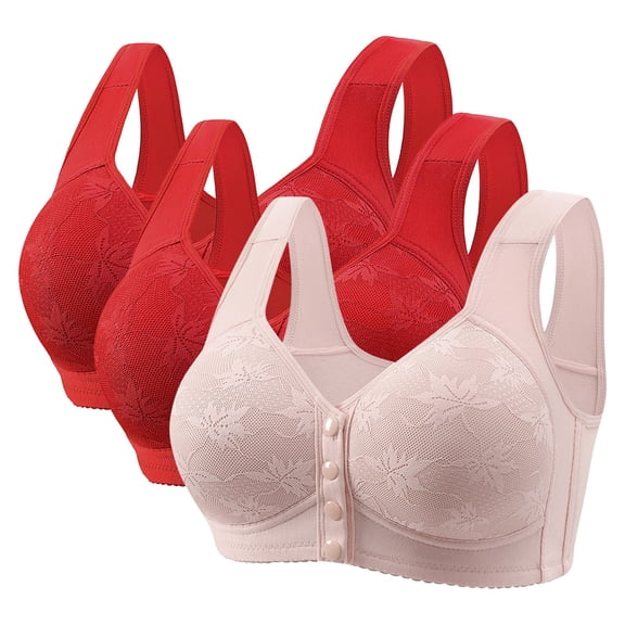 Ahdbta Front Closure Bras for Older Women Plus Size Full Coverage No Underwire Bras for Seniors Wireless Easy Front Close Push Up Lace Everyday Bras