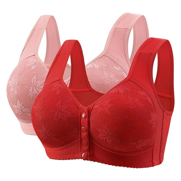 Ahdbta Front Closure Bras for Older Women Plus Size Full Coverage No Underwire Bras for Seniors Wireless Easy Front Close Push Up Lace Everyday Bras