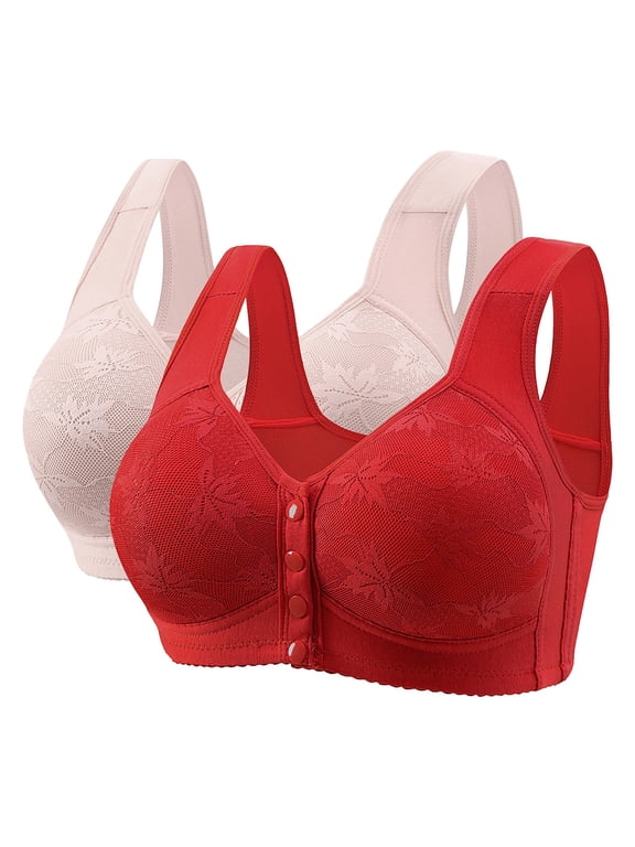 Front Closure Bras for Older Women Plus Size Full Coverage No Underwire Bras for Seniors Wireless Easy Front Close Push Up Lace Everyday Bras