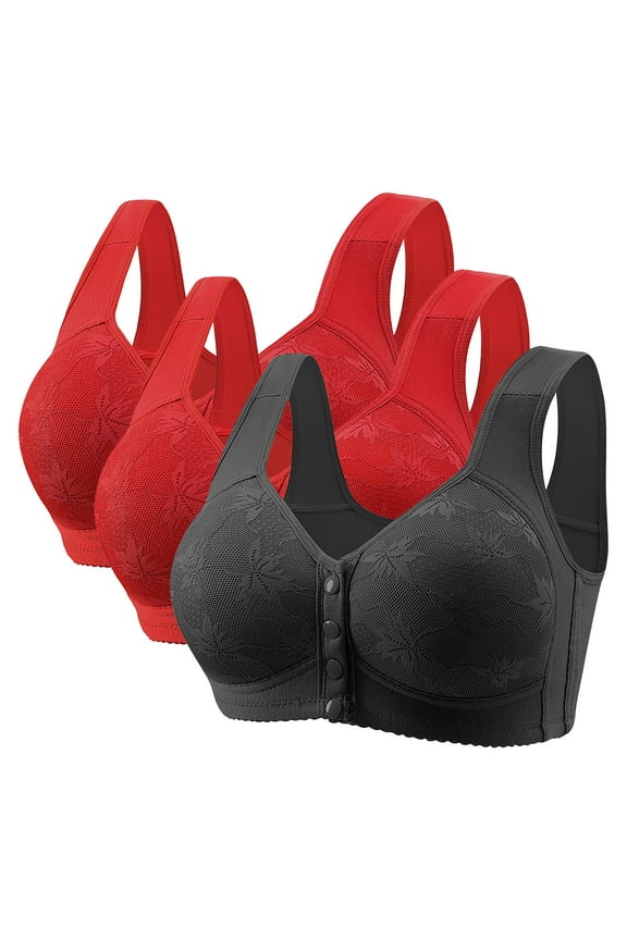 Front Closure Bras for Older Women Plus Size Full Coverage No Underwire Bras for Seniors Wireless Easy Front Close Push Up Lace Everyday Bras