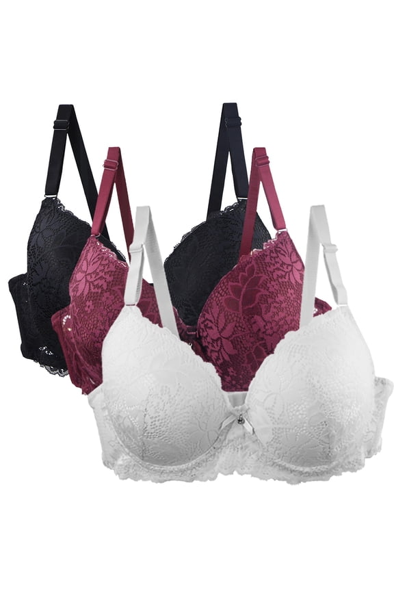 Full-Coverage Minimizer Bras for Women 3 Pack Wireless Bralette Plus Size Floral Lace Support Push Up Everyday Bra