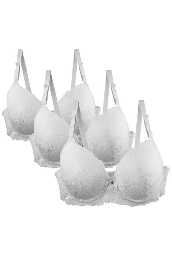 Full-Coverage Minimizer Bras for Women 3 Pack Wireless Bralette Plus Size Floral Lace Support Push Up Everyday Bra