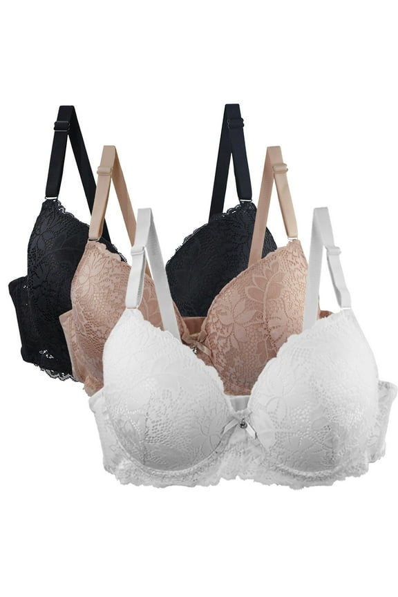 Full-Coverage Minimizer Bras for Women 3 Pack Wireless Bralette Plus Size Floral Lace Support Push Up Everyday Bra