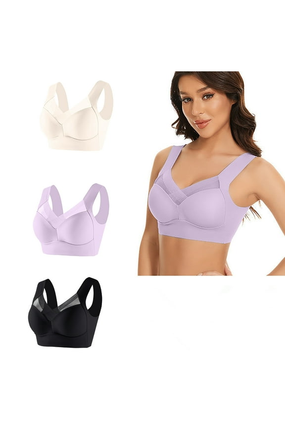 Full Cup Lift Bras for Women Wirefree Seamless Push Up Yoga Bra U-Shaped Back Breathable Comfort Everyday Bralettes 3 Pack