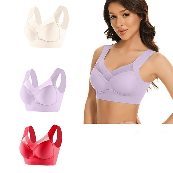 Ahdbta Full Cup Lift Bras for Women Wirefree Seamless Push Up Yoga Bra U-Shaped Back Breathable Comfort Everyday Bralettes 3 Pack