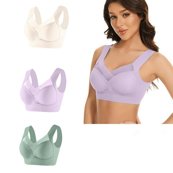Ahdbta Full Cup Lift Bras for Women Wirefree Seamless Push Up Yoga Bra U-Shaped Back Breathable Comfort Everyday Bralettes 3 Pack