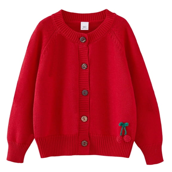 Ahdbta Girls 2-7 Years Cardigan Sweaters Fall Winter Cute Sweet Cherry Decor Knitted Coats Long Sleeve Button Down Y2K Outwears