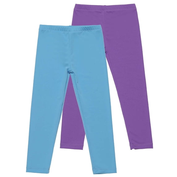 Ahdbta Girls' Basic Legings 2 Pack Cotton Full Length Pants Elastic Waist Soft Stretchy Athletic Pants for Kids Toddler 3-12 Years
