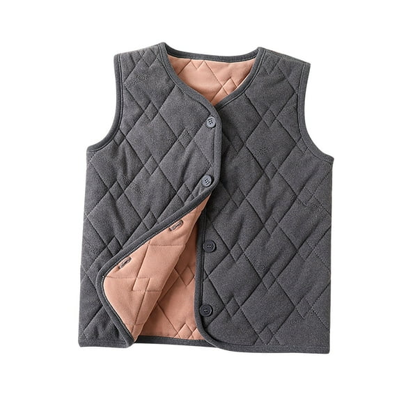 Ahdbta Girls Boys Puffer Vests Button Down Solid Color Sleeveless Jackets Fall Winter Warm Thickened Casual Outerwears