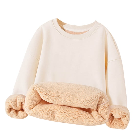 Ahdbta Girls Boys Sweatshirt Kids Fleece Lined Sweatshirts Fall Winter Warm Sherpa Crewneck Long Sleeve Pullover Tops 3-15 Y