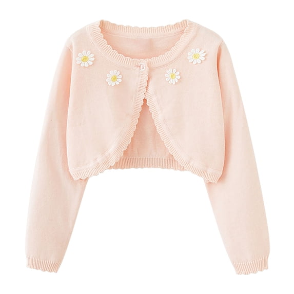 Ahdbta Girls Open Front Cardigans Bolero Shrug Long Sleeve Knitted Cropped Coats Button Down Thin Solid Color Sweaters Jackets