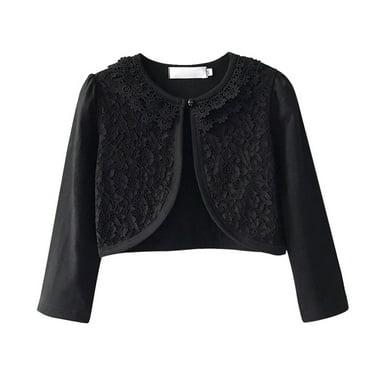 Ahdbta Girls Open Front Outwears Cute Sweet Lace Trim Round Neck Bolero Cardigans Long Sleeve Shrug Cropped Coats Size 2-9 Years