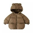thumbnail image 1 of Ahdbta Infant Baby Puffer Jackets Winter Warm Padded Hooded Outerwears Solid Color Cute Bear Ear Zip Up Coats with Pockets, 1 of 3