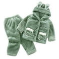 thumbnail image 1 of Ahdbta Infant Boys Girls Winter Outfits Long Sleeve Cute Ears Hooded Jackets with Pockets Wide Leg Trousers 2 Pcs Fleece Sets, 1 of 5