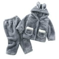 thumbnail image 1 of Ahdbta Infant Boys Girls Winter Outfits Long Sleeve Cute Ears Hooded Jackets with Pockets Wide Leg Trousers 2 Pcs Fleece Sets, 1 of 5