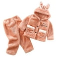 thumbnail image 1 of Ahdbta Infant Boys Girls Winter Outfits Long Sleeve Cute Ears Hooded Jackets with Pockets Wide Leg Trousers 2 Pcs Fleece Sets, 1 of 6