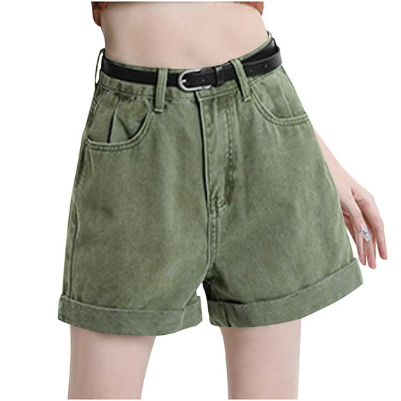 Ahdbta Jean Shorts for Women High Waist Summer Short Jeans Casual Trendy Rolled Hem Wide Leg Casual Hot Denim Shorts