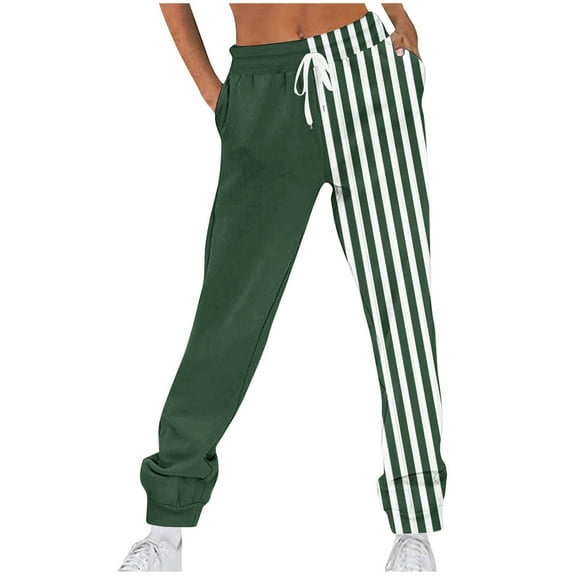 Ahdbta Joggers Sweatpants for Women Lounge Drawstring Elastic Waist Pants Trendy Stripe Color Block Straight Trousers with Pockets