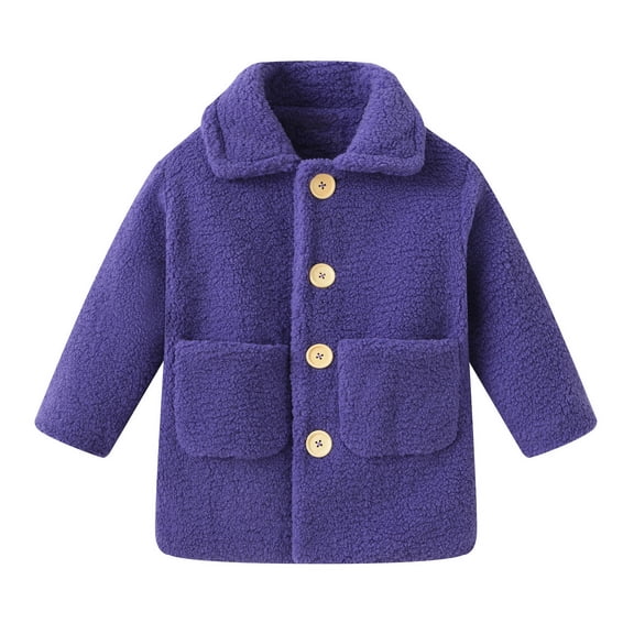 Ahdbta Kids 2-9 Years Fleece Jackets Single-Breasted Lapel Shacket Coats Fall Winter Warm Thicken Solid Outwears with Pockets