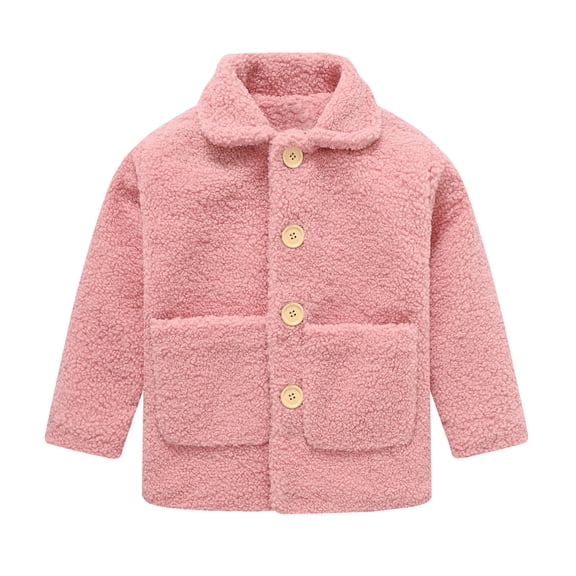 Ahdbta Kids 2-9 Years Fleece Jackets Single-Breasted Lapel Shacket Coats Fall Winter Warm Thicken Solid Outwears with Pockets
