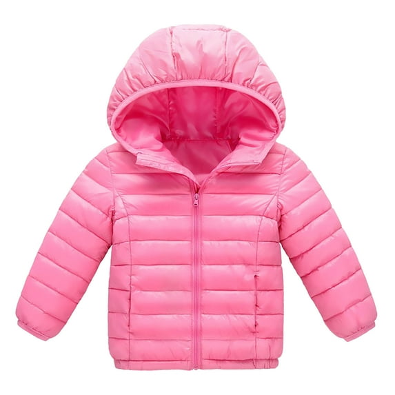 Ahdbta Kids Boys Girls Puffer Jackets Zip Up Windproof Winter Hooded Coats Casual Solid Color Long Sleeve Padded Outerwears