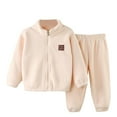 thumbnail image 1 of Ahdbta Kids Two Piece Loungewear Outfits Full Zipper Stand Collar Long Sleeve Coats and Elastic Waist Pants Warm Fleece Sets, 1 of 4