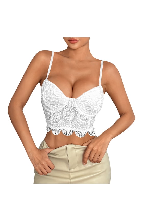 Lace Bralettes for Women Y2k Spaghetti Strap Bustier Cami Top V Neck Camisole Corset Tops