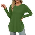 thumbnail image 1 of Ahdbta Long Sleeve Shirts for Women Solid Color Thin Loose Fitted Base Tshirts Trendy Side Split Curved Hem Crewneck Tops, 1 of 5
