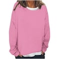 thumbnail image 1 of Ahdbta Long Sleeve Sweatshirts for Women Solid Color Casual Loose Fit Pullover Tops Trendy Fake Two Pieces Crewneck Tunic Tops, 1 of 4