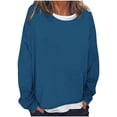 thumbnail image 1 of Ahdbta Long Sleeve Sweatshirts for Women Solid Color Casual Loose Fit Pullover Tops Trendy Fake Two Pieces Crewneck Tunic Tops, 1 of 4