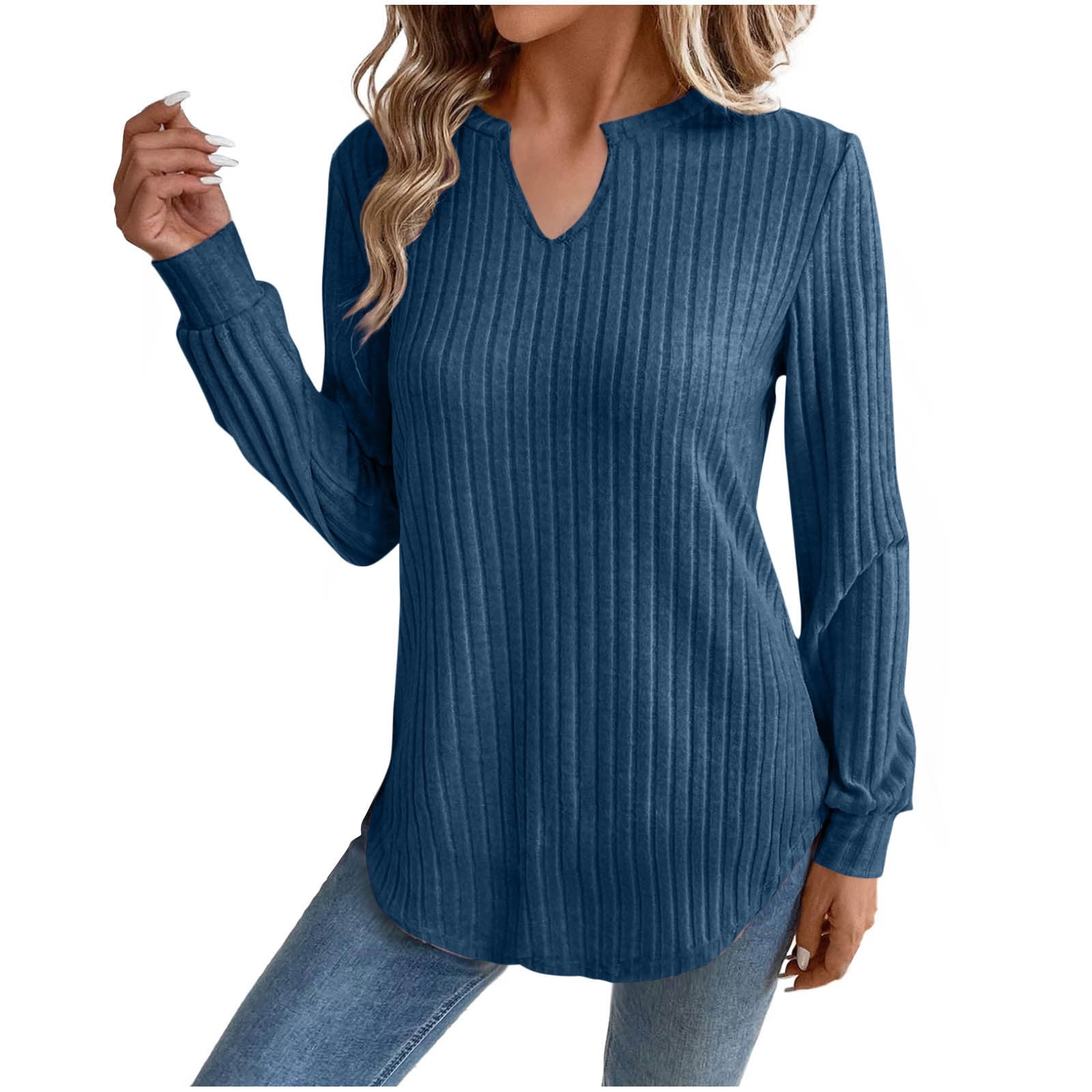 Long Sleeved Shirt Loose Draped V neck Top T shirt Women Clothing