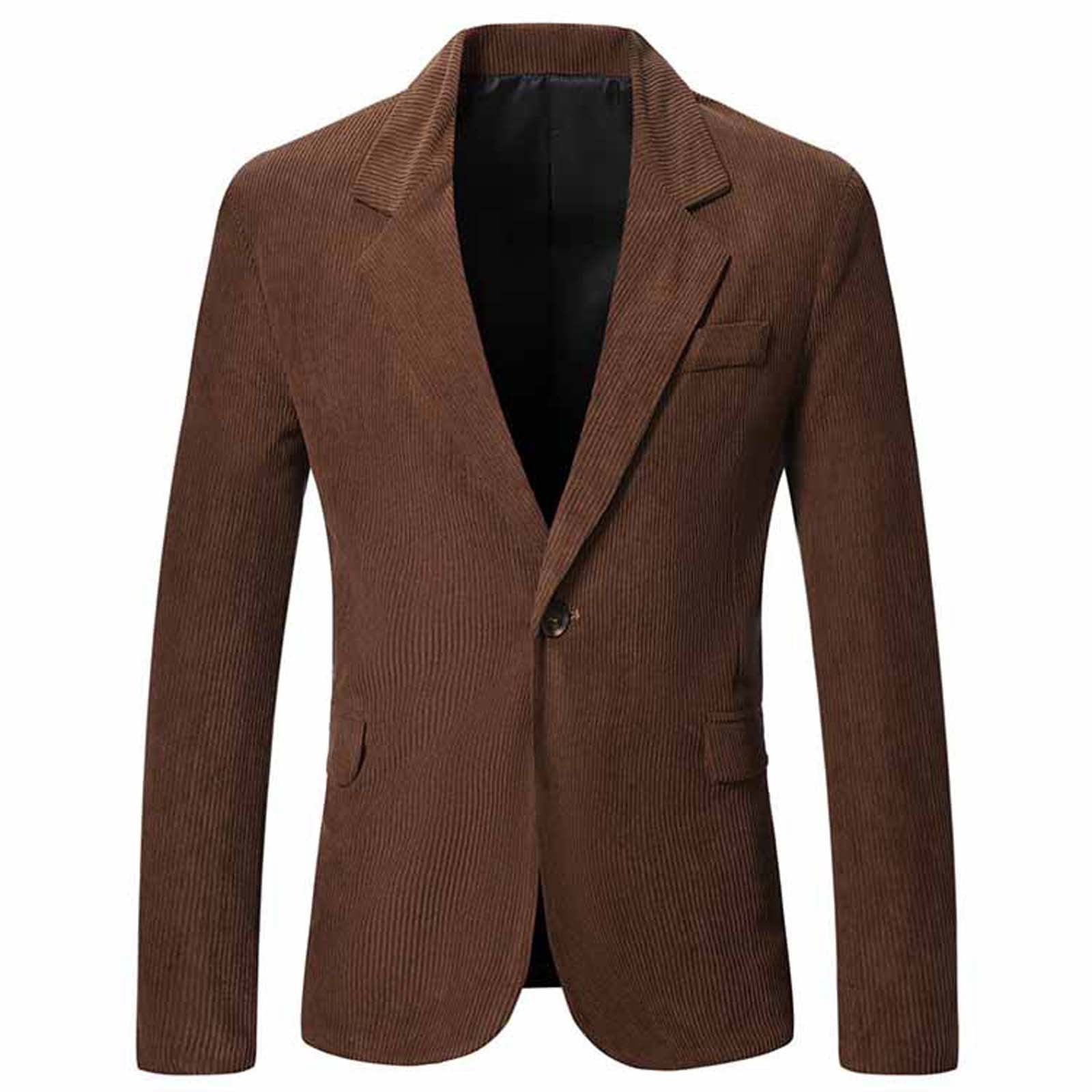Men's Charcoal Notched Lapel Collar Single-Breasted Slim-Fit Corduroy Blazer