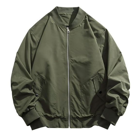 Ahdbta Men's Bomber Jackets Full Zipper Stand Collar Outwears with Pockets Casual Windproof Long Sleeve Coats with Pockets