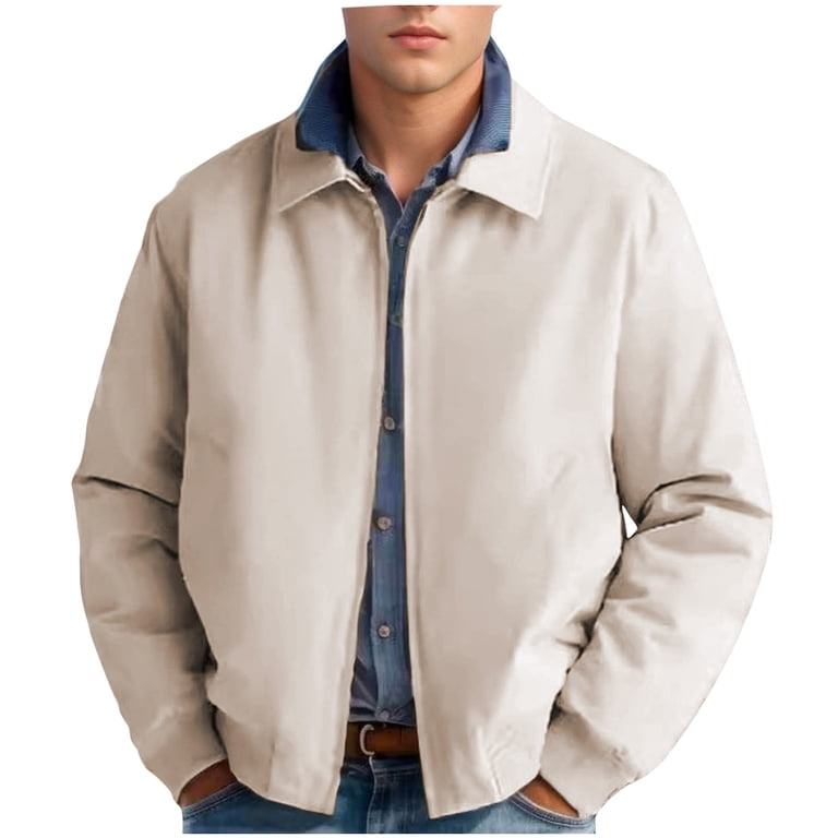 Ahdbta Men's Full Zipper Jackets Turn Down Collar Long Sleeve