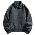 thumbnail image 1 of Ahdbta Men's Leather Jackets Full Zipper Long Sleeve Bomber Jackets Turn Down Collar Embroidery Trucker Outwears with Pockets, 1 of 8