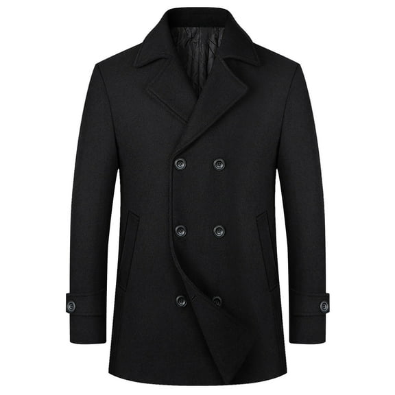 Ahdbta Men's Peacoats Fall Winter Long Sleeve Notch Lapel Outwears Double Breasted Solid Color Warm Coats with Pockets