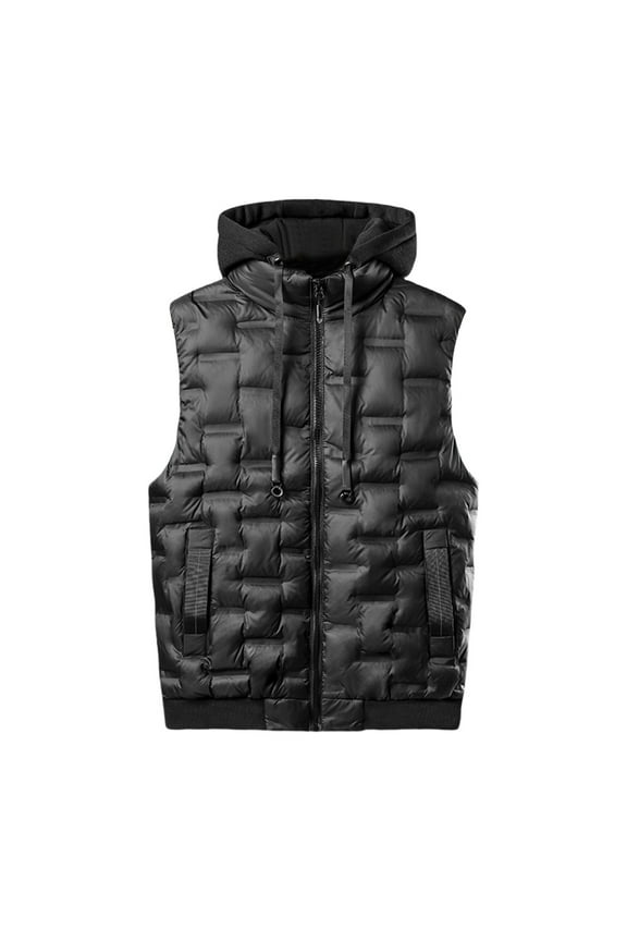 Men's Quilted Vests Plus Size Casual Drawstring Hooded Vests Slim Fitted Zip Up Sleeveless Jackets with Pockets