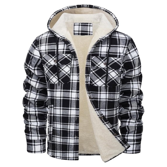 Ahdbta Men's Shirts Jacket Sherpa Fleece Lined Winter Warm Thicken Coats Casual Long Sleeve Hooded Plaid Outwears with Pockets