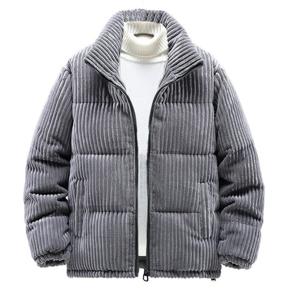 Ahdbta Mens Corduroy Jackets Mock Neck Winter Quilted Bubble Puffer Outwears Zip Up Long Sleeve Warm Coats with Pockets