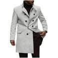 thumbnail image 1 of Ahdbta Mens Peacoats Double Breasted Notch Lapel Coats Fuzzy Patchwork Winter Warm Thicken Long Sleeve Coats with Pockets, 1 of 6