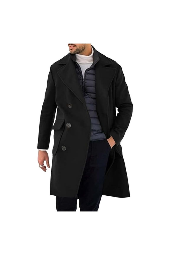 Mens Trench Coats Dressy Casual Double Breasted Business Outwears Notch Lapel Collar Long Sleeve Overcoats with Pockets