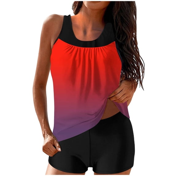 Ahdbta Modest Tankini Swimsuits for Women Tummy Control Two Piece Athletic Bathing Suits Blouson Tank Tops with Boyshorts