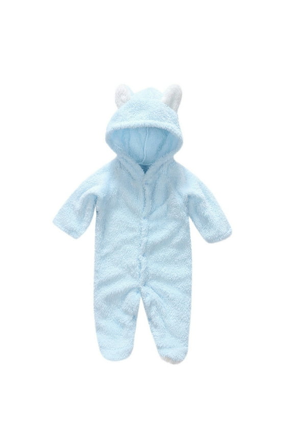 Newborn Baby Hooded Snowsuit Long Sleeve Warm Footed Bodysuit Romper Fall Winter Button Down Cute One-Piece Outfit