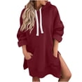 thumbnail image 1 of Ahdbta Oversized Sweatshirt Dresses for Women Fall Winter Hooded Pullover Casual Long Sleeve Split Hem Hoodie Dress with Pocket, 1 of 8