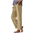 thumbnail image 1 of Ahdbta Pants for Women Cotton Linen Drawstring High Waisted Straight Leg Trousers Lightweight Summer Beach Lounge Pants with Pockets, 1 of 6