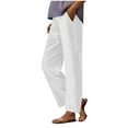 thumbnail image 1 of Ahdbta Pants for Women Cotton Linen Drawstring High Waisted Straight Leg Trousers Lightweight Summer Beach Lounge Pants with Pockets, 1 of 6