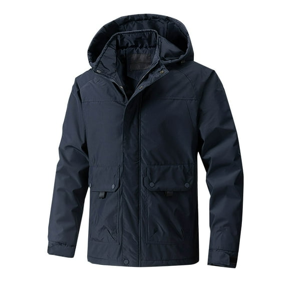 Ahdbta Parka Jackets for Men Casual Long Sleeve Button Zipper Winter Jackets Windproof Padded Hooded Outwears with Pockets